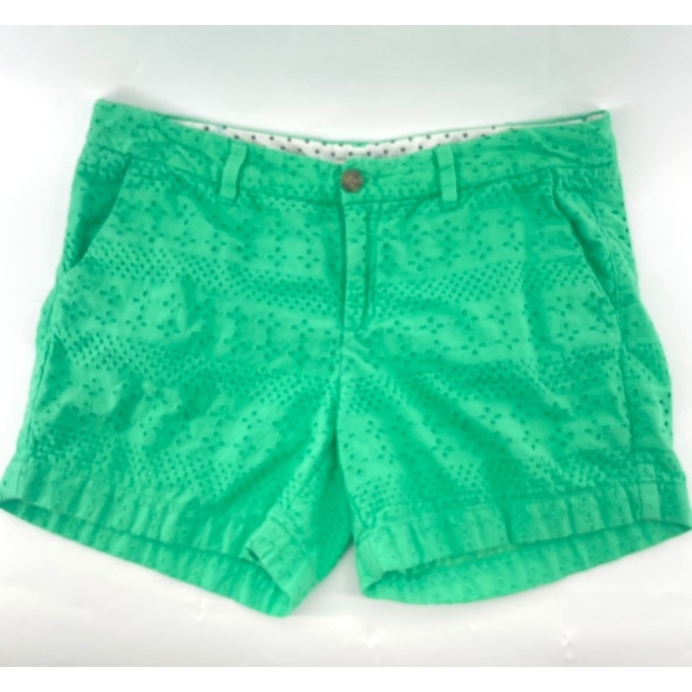 MERONA SHORTS Green Eyelet Lace Overlay Sz 8‎ Shorts 32"w x 4.5"L Cottage Boho